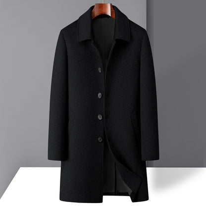 High-quality men's fashionable, stylish and versatile solid-color casual long woolen overcoat, wool woolen overcoat