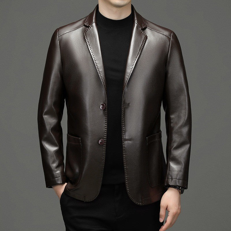 2025 Autumn Winter Men's Genuine Leather Blazers Jackets Slim Fit Suits Coats Business Casual Genuine Leather Suits Jackets Male