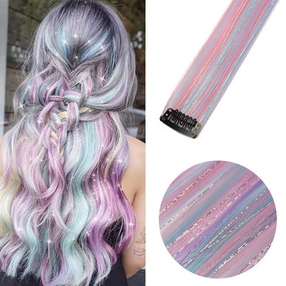 Clip in Hair Extensions Colored Party Highlights 22 inches 6pcs/pack Multi-colors Straight Hair Synthetic Hairpieces Royal Blue