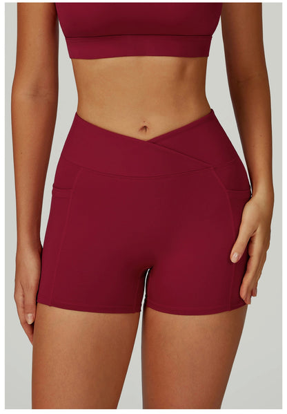 Cycling Shorts Cross Waist Head Yoga Shorts High Waist Workout Fitness Lift Butt Fitness Tights Gym Running Body Shaper Pants