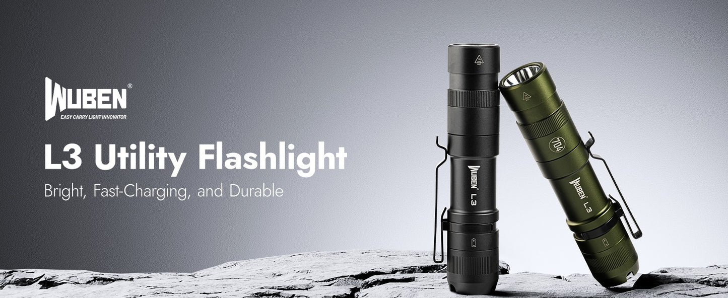 WUBEN L3 Flashlights High Lumens, 3000 Lumen Tactical Flashlight Rechargeable, Dual-Way Charging 7 Light Mode, IP68 Waterproof