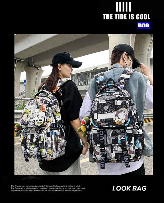 Mochila Anime Masculina e Feminina de Grande Capacidade One Piece Luffy Graffiti Estampada para Alunos do Ensino Médio