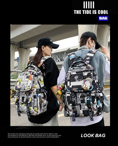 Mochila Anime Masculina e Feminina de Grande Capacidade One Piece Luffy Graffiti Estampada para Alunos do Ensino Médio