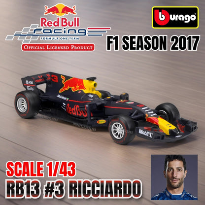 Bburago 1:43 Modelo de Carro de Corrida F1 Réplica em Miniatura Red Bull Mercedes Ferrari Veículo Presente de Natal Brinquedo Infantil para Amigo Menino