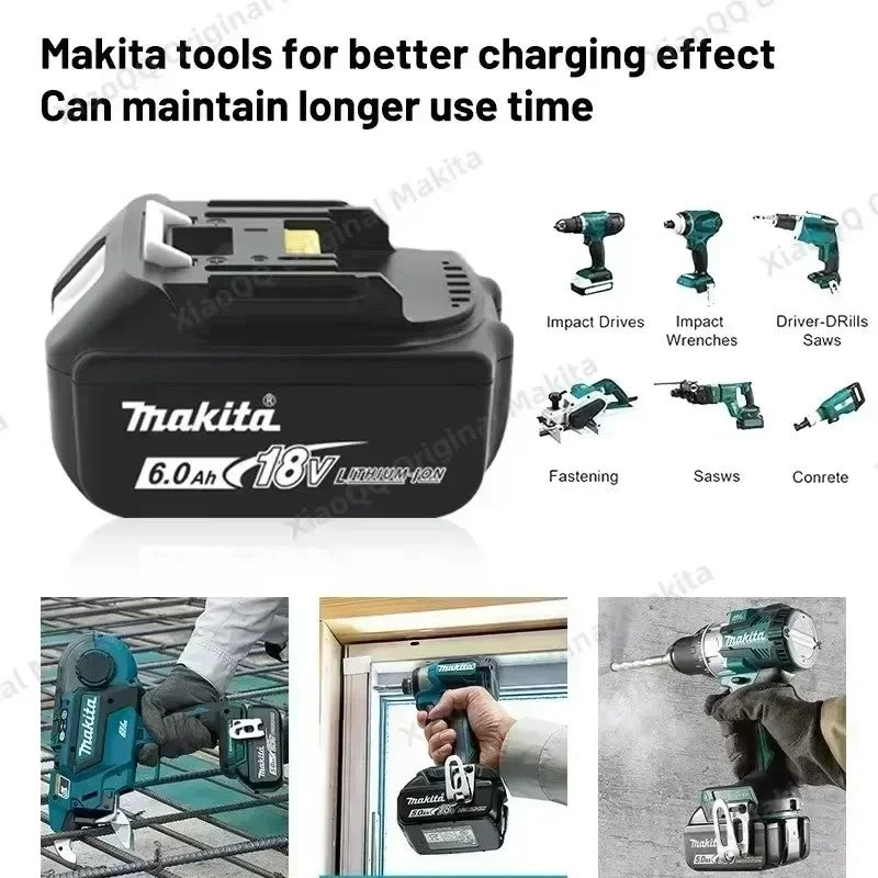 ??Bateria Recarregável Original Makita 6Ah*9Ah para Ferramentas Elétricas Makita 18V com LED Substituição Li-ion LXT BL1860 BL1850