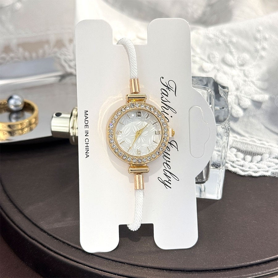 Ladies Colorful Nylon Pull-Style Bracelet Alloy Case Arabic Scale Printed Dial Christmas Quartz Watch Suitable for Holiday Gift