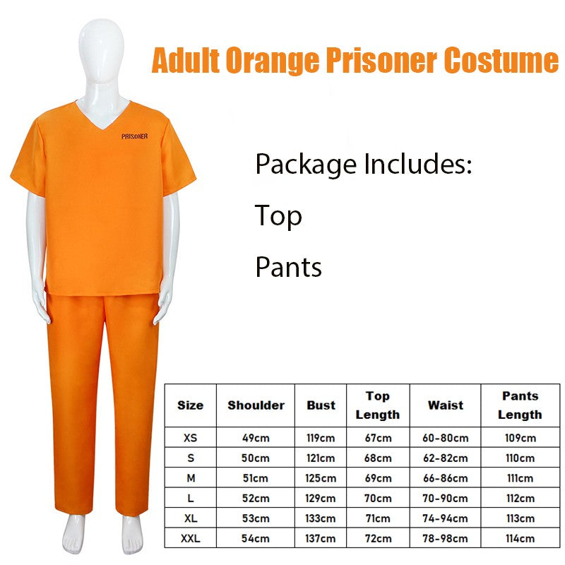 Unisex Adult Convict Carnival Halloween Fancy Dress Up Incarcerated Uniform Outfit Orange Prisoner Costume For Men