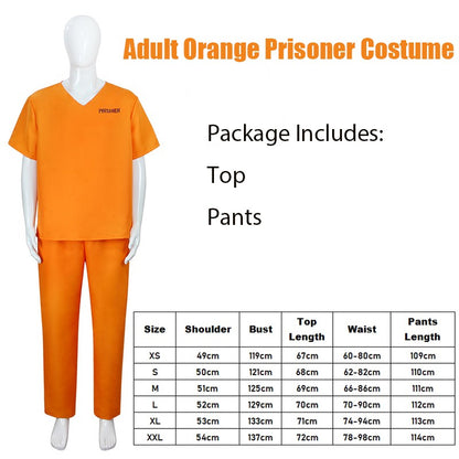 Unisex Adult Convict Carnival Halloween Fancy Dress Up Incarcerated Uniform Outfit Orange Prisoner Costume For Men