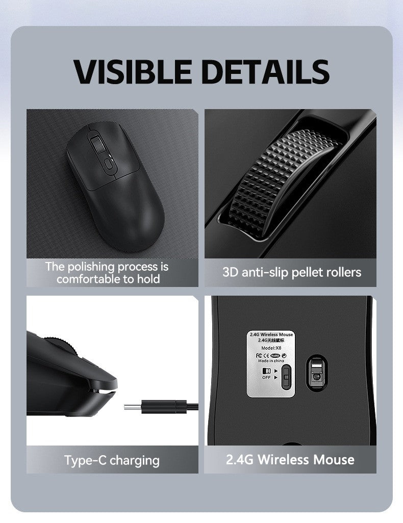 Warvank X8 Wireless Gaming Mouse 500 mAh TYPE-C Rechargeable Office Mouse Suitable for Laptop Desktop Computers