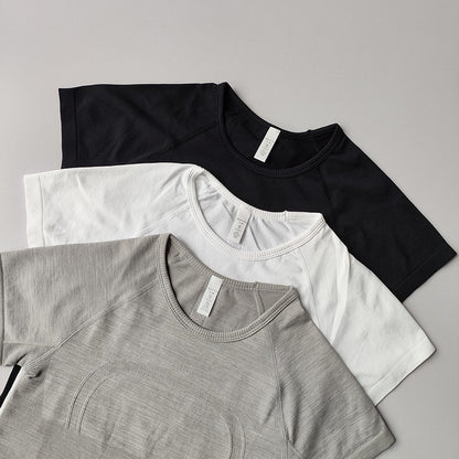 Sports Short-sleeved Women Casual Running T-shirt Tight Yoga Clothes Top Breathable Quick-drying Pilates Training Fitness Cloth