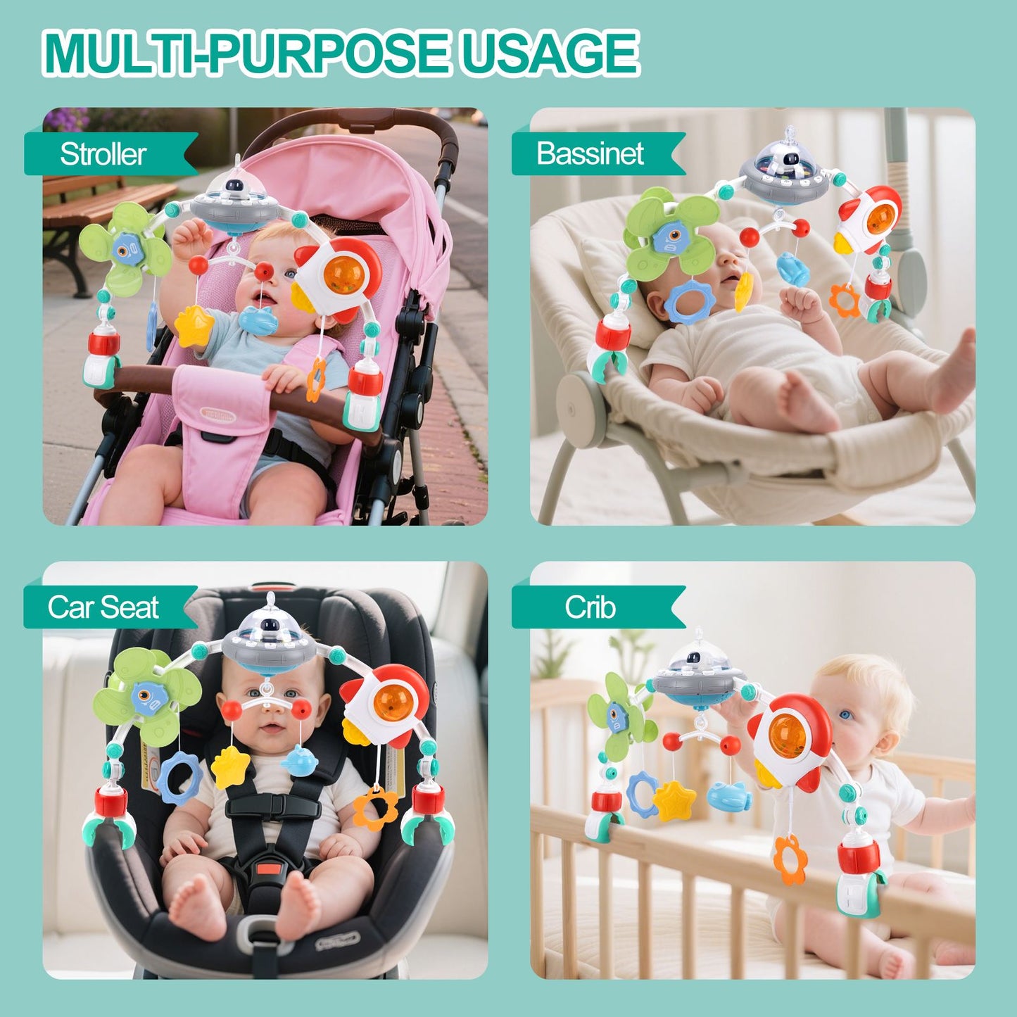 Baby Stroller Arch Toys Crib Music Rotating Bouncers Toys Fine Motor Skills Sensory Development Arch Car Seat Toys for New Born