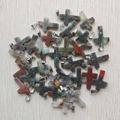 Wholesale 50pcs/lot Fashion Hot Sell Natural Stone Mixed Color Assort Cross Pendants Charms Fit Necklaces Jewelry Making