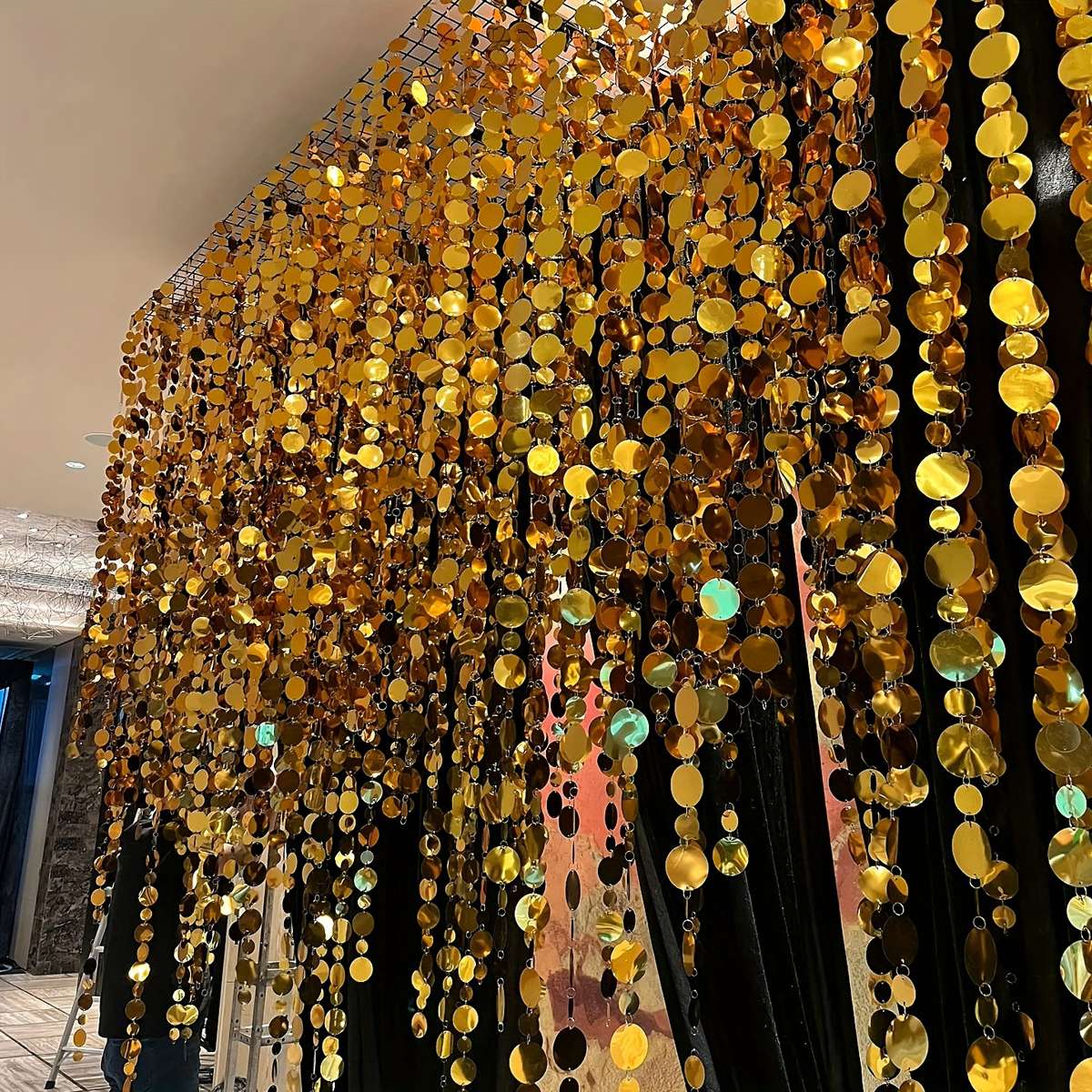 Shimmer Golden Sequin Curtain Backdrop Sparkly Glitter Hanging Decorations for Weddings Party Porch Decor & Holiday Celebrations