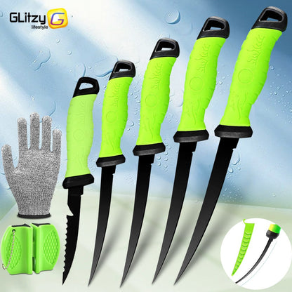 Faca de Pesca para Filetar Desossar Peixe 5 6 7 8 9 Polegadas Faca de Sashimi de Cozinha Antiaderente para Raspar Peixes Faca para Filetar Bainha