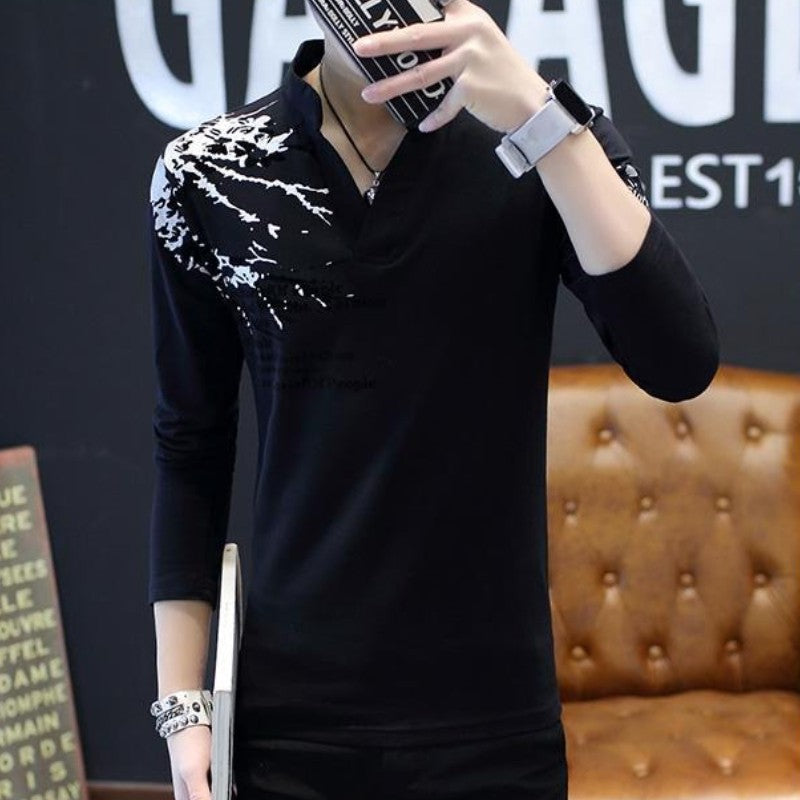 Stand Collar Man Pullovers Tight Bulk Spring Tops Sweatshirts Elasticity Designer Casual Social Quotes Slim Fit T Shirt for Men