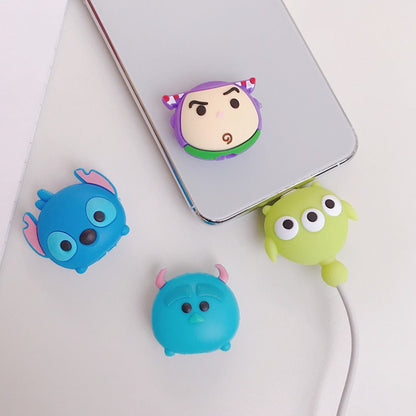 Disney Anime Mickey Mouse Charger Cable Protector Kawaii Stitch Minnie Usb Data LineHead Protection Cover Gifts
