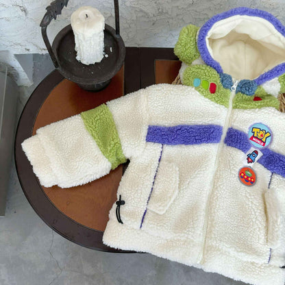 Jaqueta Infantil de Algodão Acolchoada Grossa Textura Premium com Capuz Contrastante de Cores da Disney Buzz Lightyear