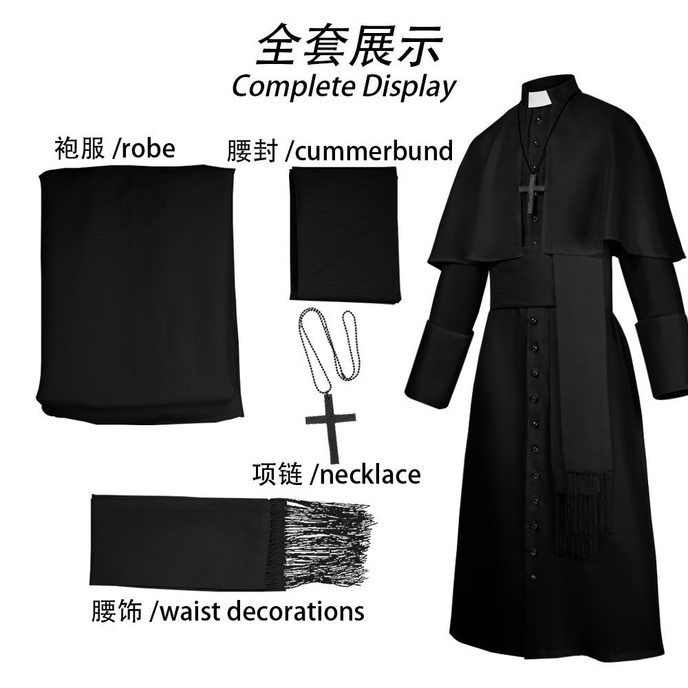 Medieval Renaissance Retro Priest Cosplay Costumes Catholic Church Religion Papal Priest Mass Preacher Solid Robe Clergy Cassock