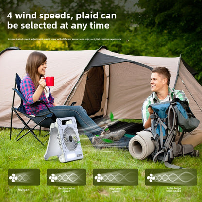 Powered Camping Solar Fan - Portable Rechargeable Handheld Fan with LED Light, Power Bank for Outdoor, Fishing, and Wild Camping