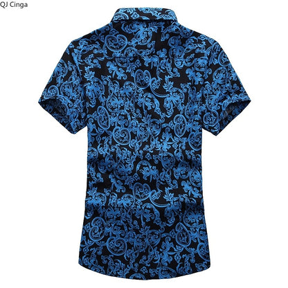 New Summer Men's Short-sleeved Printed Shirts, Turn-down Collar Single-breasted Hawaiian/vacation Shirt, Asian Sizes M-7XL.