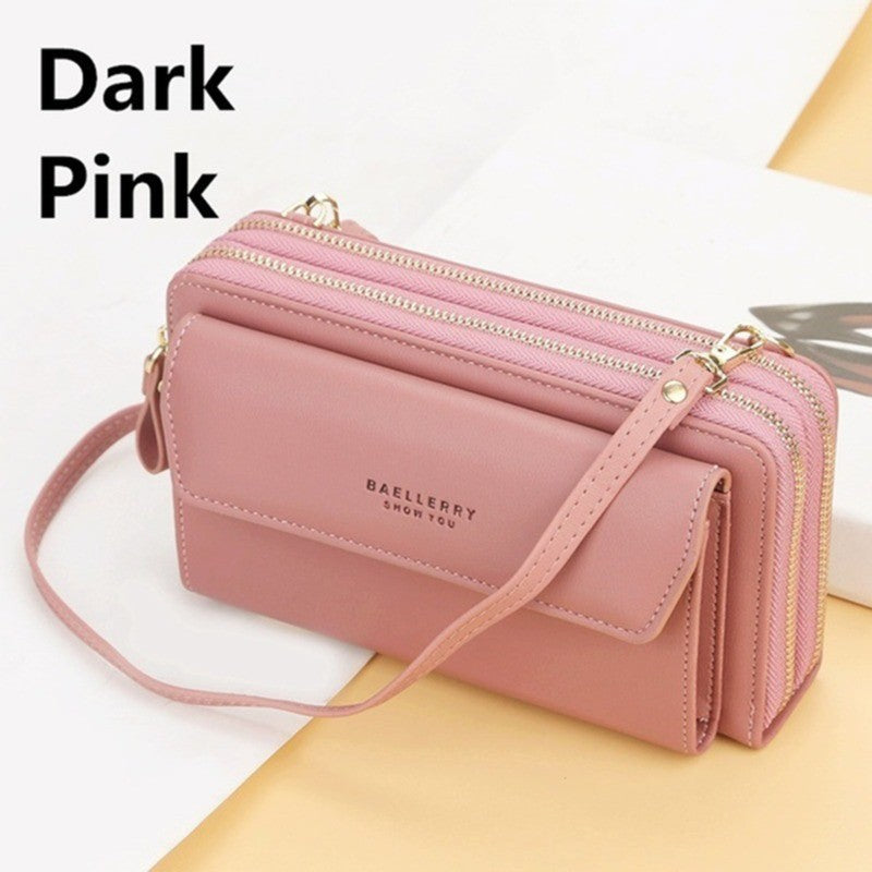 Women Long Wallet Korean Version Crossbody Bag Double Zipper Large Capacity Clutch Bag Shoulder Handbag Female Mobile Phone Bag