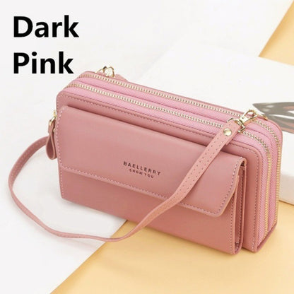 Women Long Wallet Korean Version Crossbody Bag Double Zipper Large Capacity Clutch Bag Shoulder Handbag Female Mobile Phone Bag