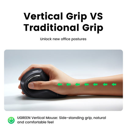UGREEN Vertical Mouse Wireless Bluetooth5.0 2.4G Ergonomic 4000DPI 6 Mute Buttons for MacBook Tablet Laptops Computer PC Mice