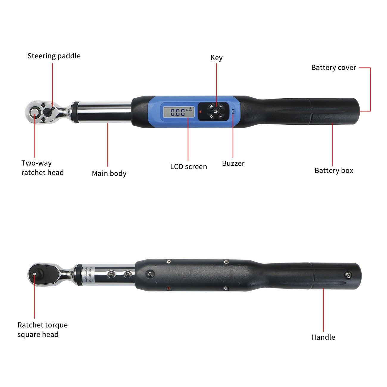 Chave de Torque Digital Shahe de 1/2'' Conjunto Eletrônico com Buzzer e LED Chaves de Torque Eletrônicas Ajustáveis Ferramenta para Reparo Automotivo