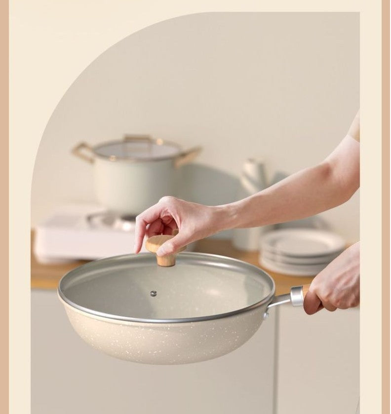 Deepen Non-Stick Frying Pan Wok Medical Stone Household Steak Pancake Pot Induction Cooker Gas Stove Universal Kitchen Cookware