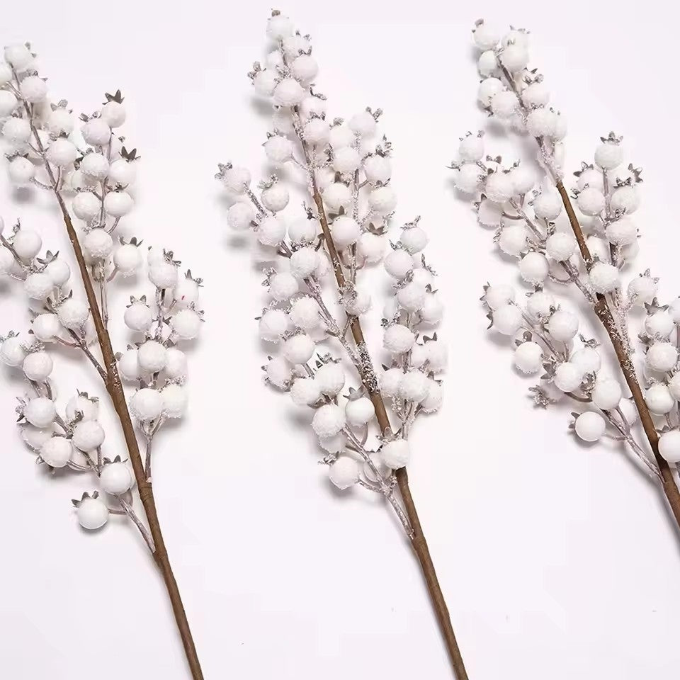 58cm Artificial White Berry Bouquet Christmas Berry Branches For Flowers Arrangements &Home DIY Crafts Fake Snow Tree Decoration