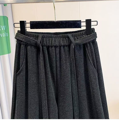2025 Autumn Winter New All-match Fashionable Solid Color Elastic Waist Wide Leg Pants Women Clothes Casual Drawstring Trousers