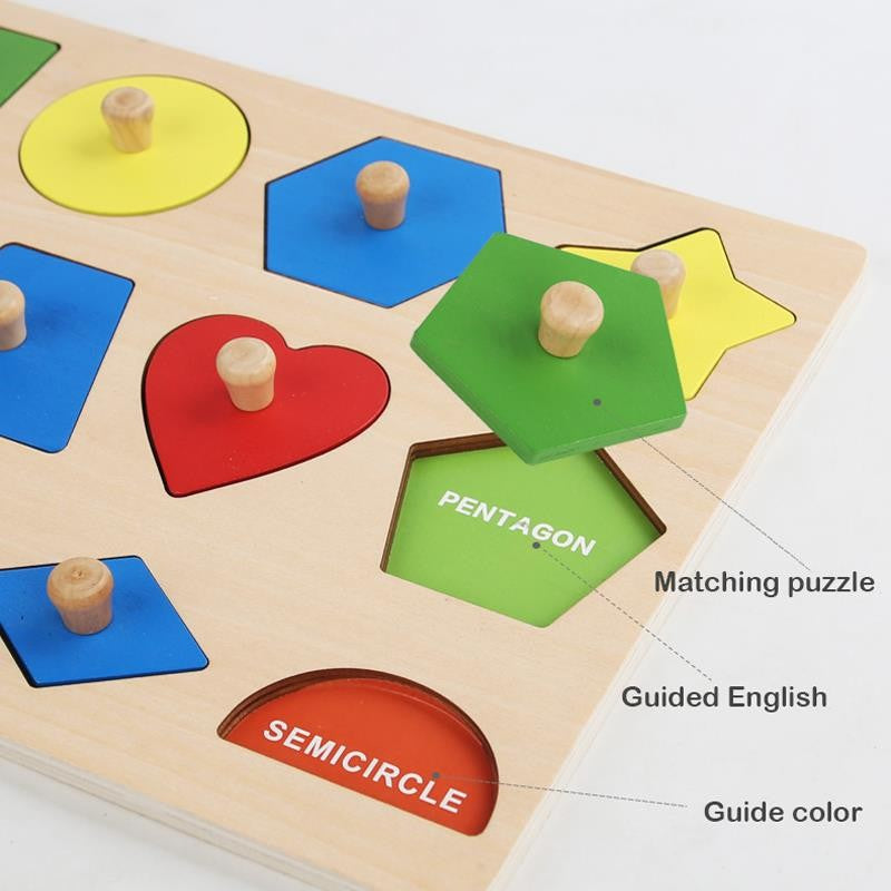 Brinquedos de quebra-cabeça Montessori para bebês de madeira, de encaixe de formas e cores, tábua de raspar à mão, brinquedos cognitivos geométricos de educação infantil