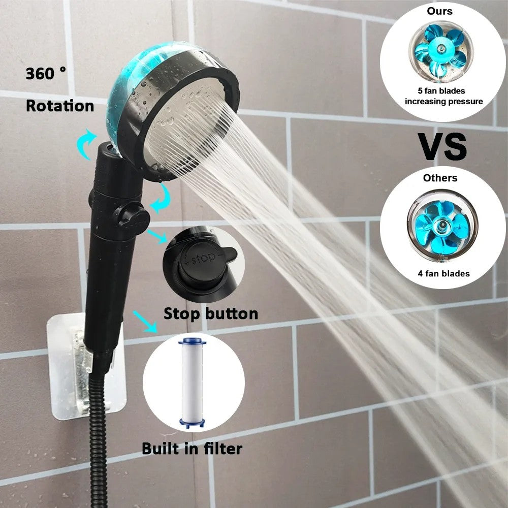Filtered Turbo Propeller Bathroom Shower Head High Pressure Water Saving Stop Button Showerhead Water Pressure Adjustable Shower