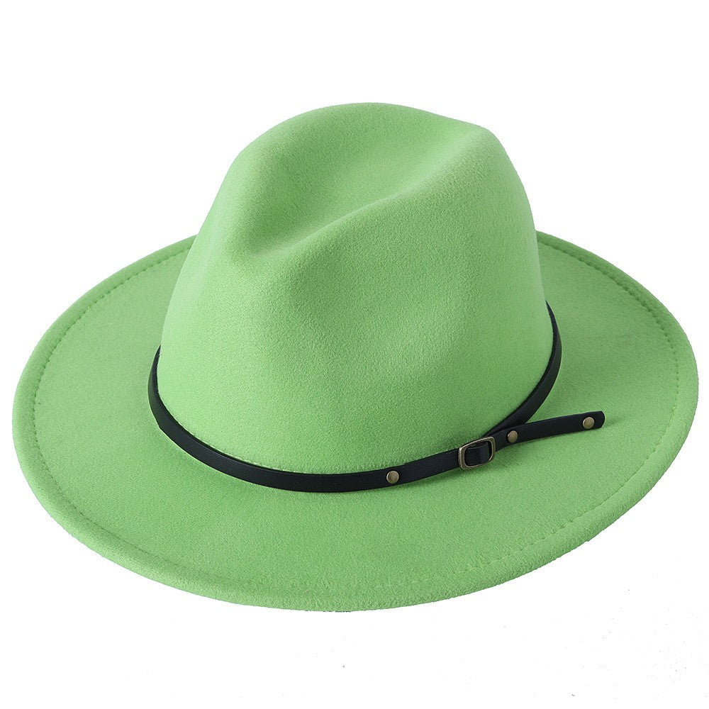 Fedora hat jazz hat men and women classic black leather belt Fedora Panama women autumn and winter Panama hat wholesale