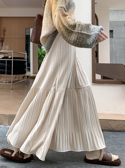 Pleated half skirt for women in autumn and winter 2025 new high waist slimming casual versatile A-line umbrella long skirt