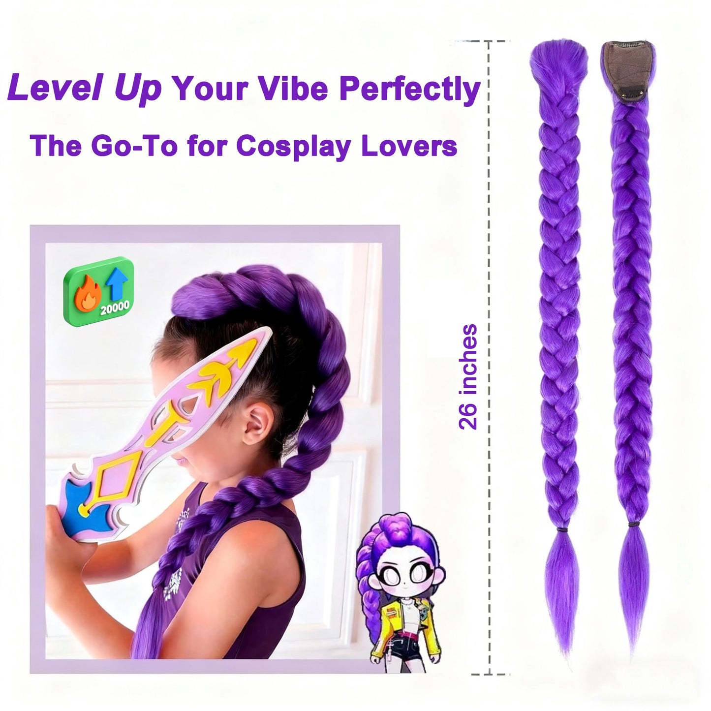 Peruca Cosplay Roxa Temática Wigundle para Personagem de Quadrinhos Festa de Halloween Encenação Peruca Sintética Resistente ao Calor Presente de Feriado Diário