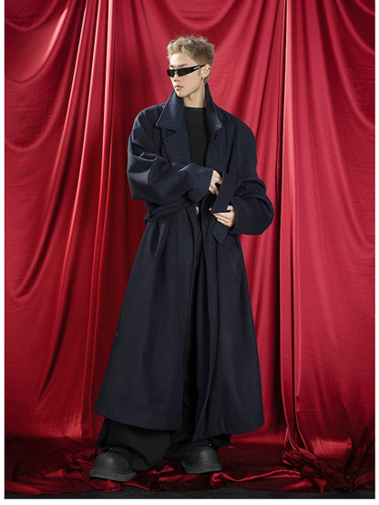 Mauroicardi Autumn Winter Oversized Extra Long Warm Navy Blue Wool Blends Coat Men Loose Luxury Designer Woolen Overcoat 2024