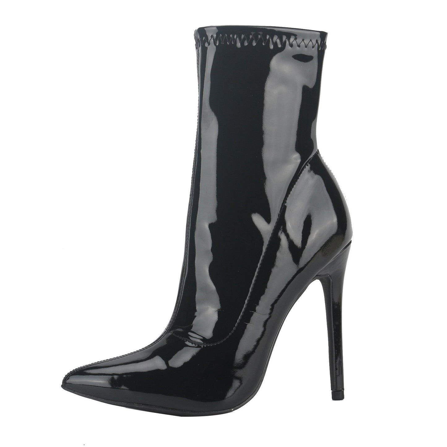 10CM 12cm Black Patent Leather Pointed Toe Women Middle Boots Stiletto High Heel-ed Zipped Mid-calf Boots Bright Polished Shoes
