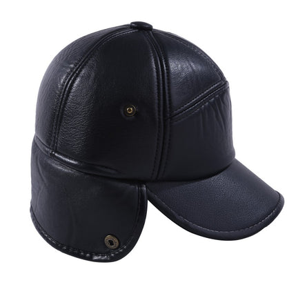 Boné Quente de Inverno Masculino Preto Couro Forrado Boné de Beisebol Chapéus para Homens Mulheres Bonés Aba Reta Papai Protetores de Orelha Grossos
