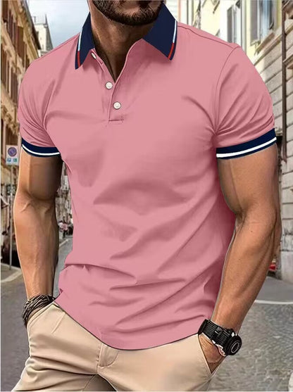 Men's new top Polo shirt T-shirt Summer men's short sleeve color lapel casual fashion white shirt T-shirt men's short sleeve