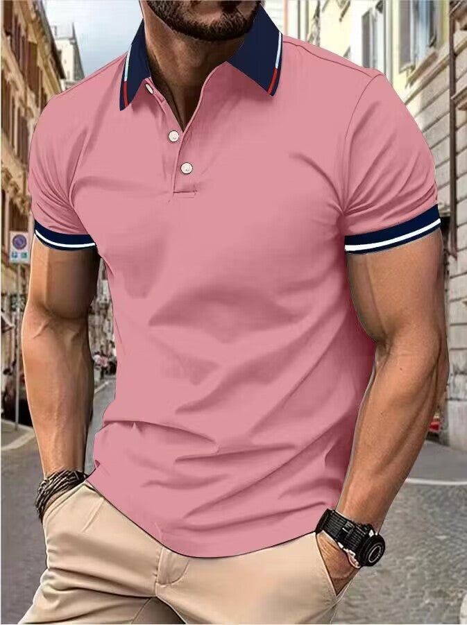 Men's new top Polo shirt T-shirt Summer men's short sleeve color lapel casual fashion white shirt T-shirt men's short sleeve