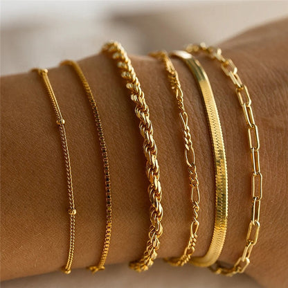Conjunto de Pulseiras Femininas Corrente Cubana, Cor Dourada, Boho Retrô, Torção Grossa, Joias da Moda de Qualidade, 11 Peças, 2024