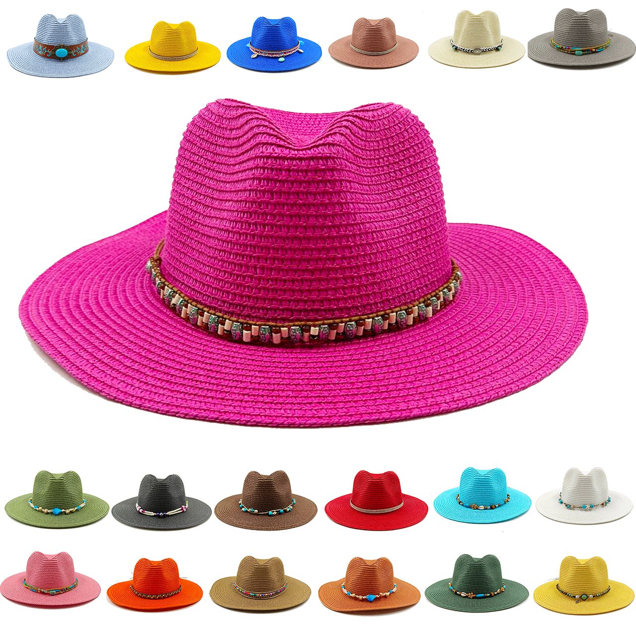 Rose Red Summer Straw Hat Jazz Top Visor Hat New Accessories Outdoor Summer Visor Beach Hat  sombreros