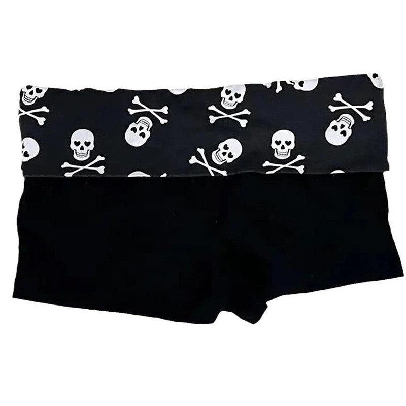 Summer Dark Skull Printing Shorts Casual Fashion Y2K Sexy Slim Versatile Streetwear Low Waist Solid Color American Women Clothes