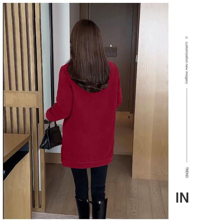 Plus Size Plus Size Fleece Lined Jacket Women's Winter Fashion Loose Coat Mid-Length High Quality Jacket for Mature Women