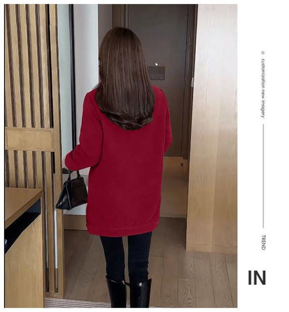 Plus Size Plus Size Fleece Lined Jacket Women's Winter Fashion Loose Coat Mid-Length High Quality Jacket for Mature Women