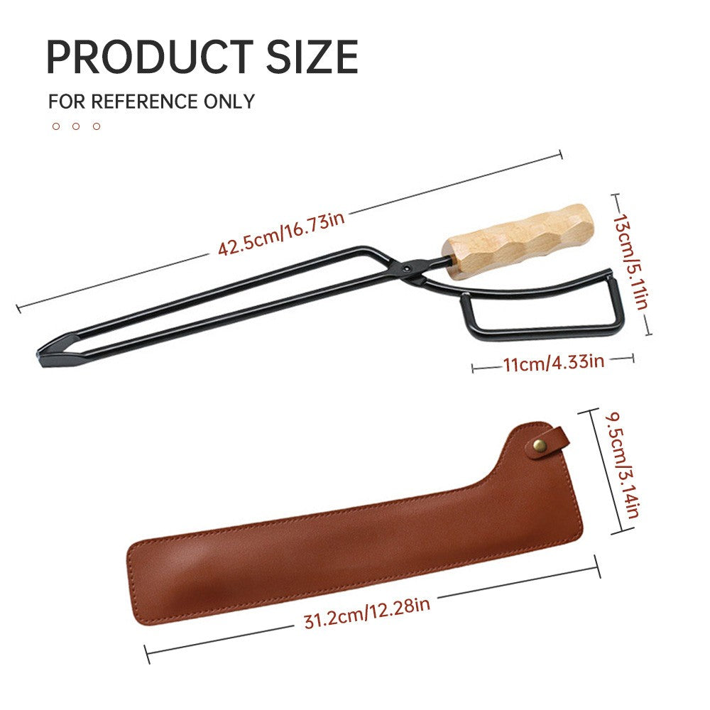 Fire Tong Charcoal Clip Metal Wooden Barbecue FireTongs Heat-resistant Carbon Picking Clip Outdoor Picnic Fireplace Clamp