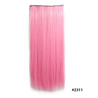 Extensões de cabelo sintéticas com clipe, longas e lisas, com 5 clipes em uma única peça, extensões de cabelo multicoloridas LIHUI