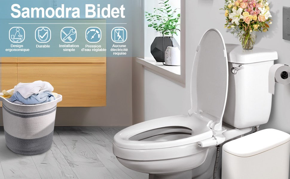 SAMODRA Pulverizador de bidê para vaso sanitário direito/esquerdo, não elétrico, bico duplo, assento de vaso sanitário, ducha higiênica para acessórios de banheiro