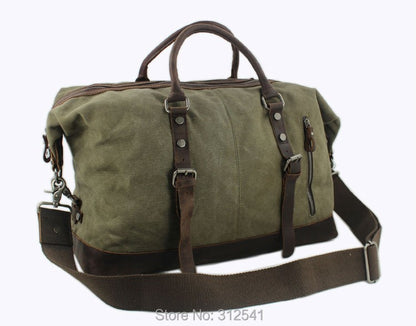 Vintage military Canvas Leather men travel bags Carry on Luggage bags Men Duffel bags travel tote large weekend Bag Overnight